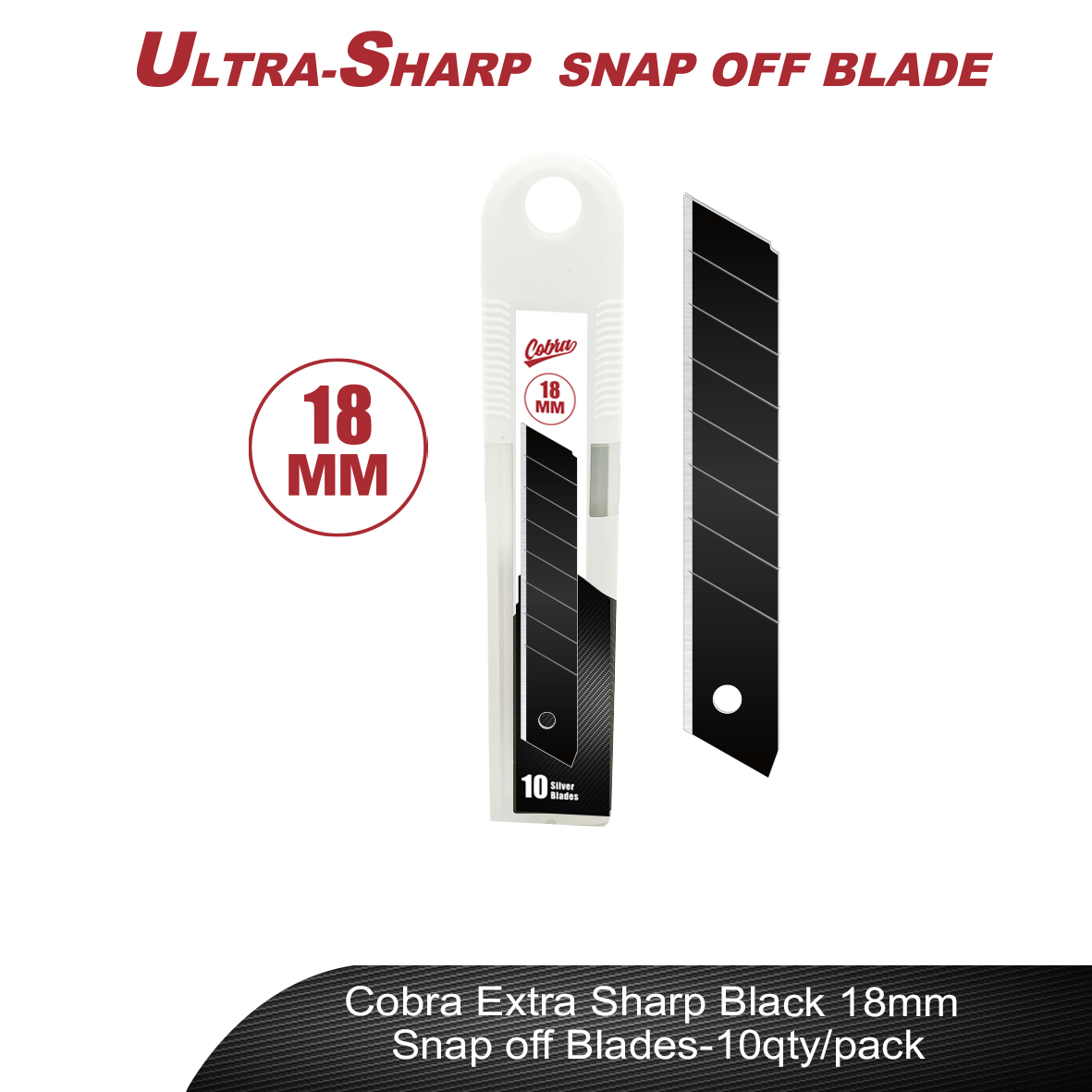 Cobra Extra Sharp Black 18mm Snap off Blades-10qty/pack